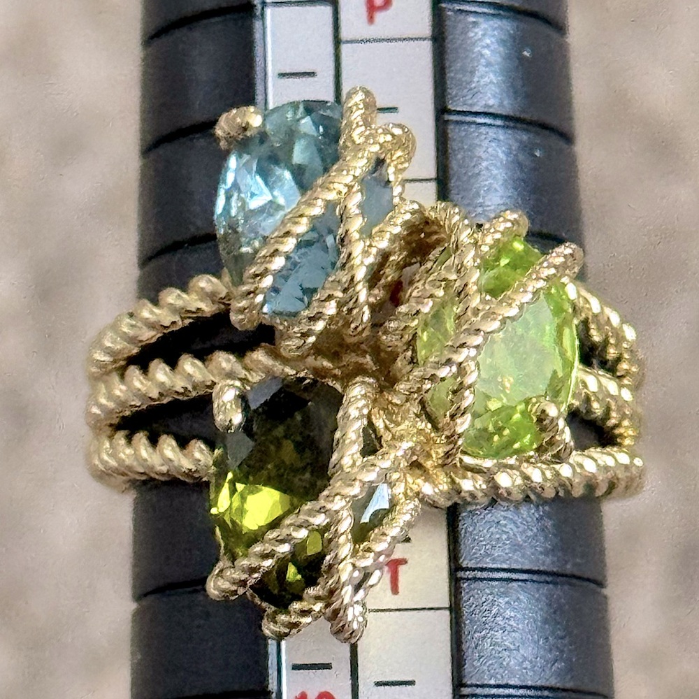 💍 NIB New Macy’s Charter Club Elegant Gold Plated CZ Green Blue Multi-Stone Ring